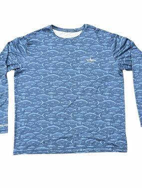 Habit Men's Large Performance Fishing Long Sleeve Shirt Blue Polyester Spandex